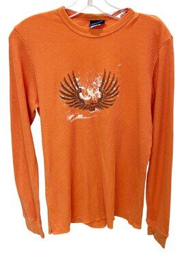 Vintage Kirra Y2K Orange Eagle Long Sleeve Thermal Shirt Skater USA Size Medium